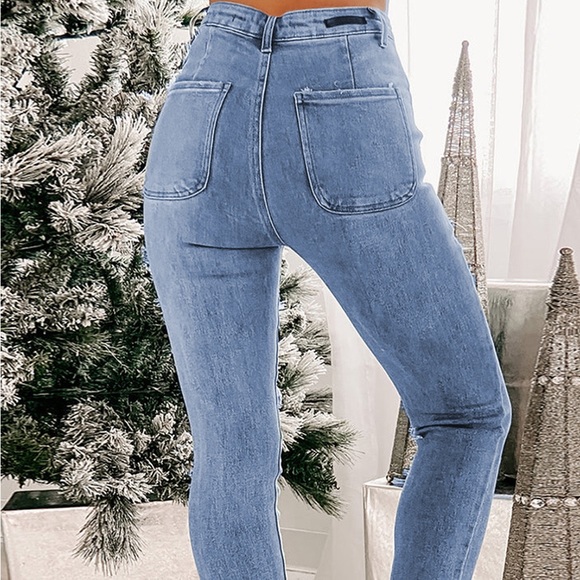 🎄Button Fly Center Seam High Rise Jeans - Picture 2 of 9